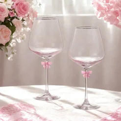 Clearance Godinger Pink Bow White Wine, Set of 2