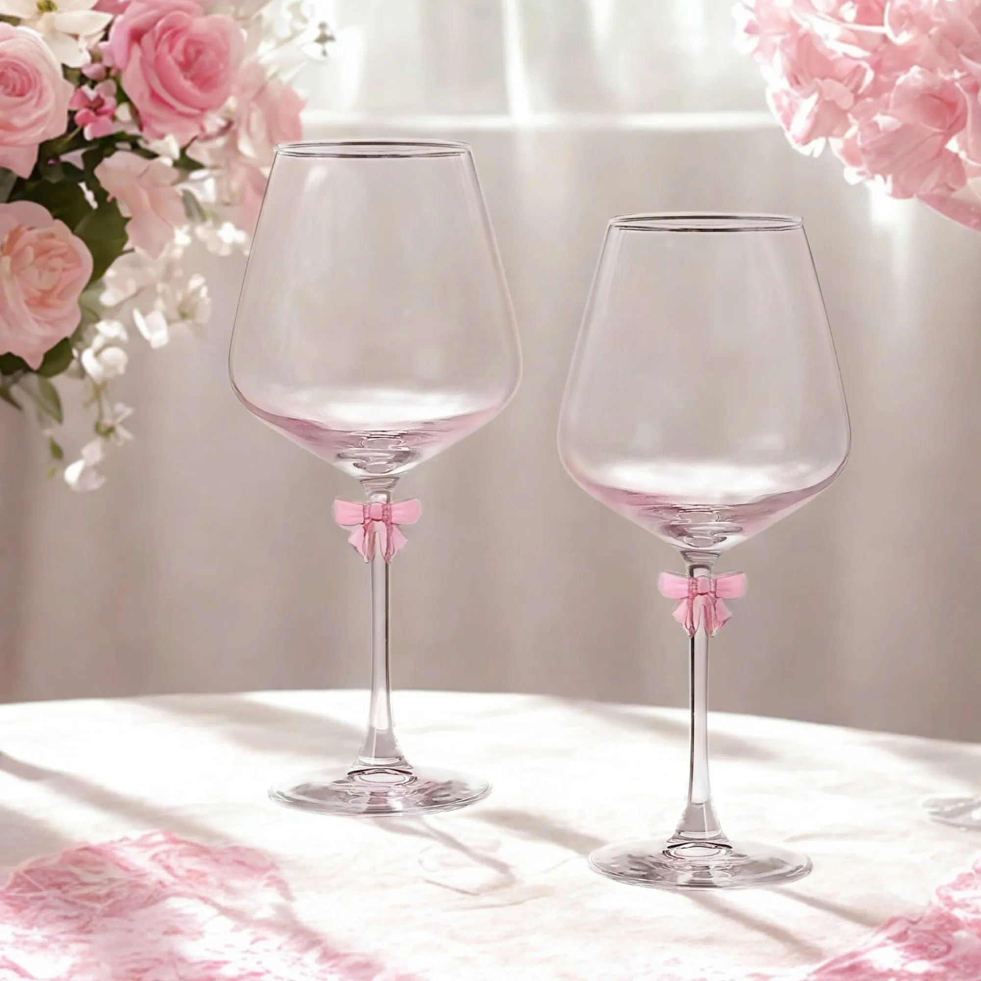 Clearance Godinger Pink Bow White Wine, Set of 2