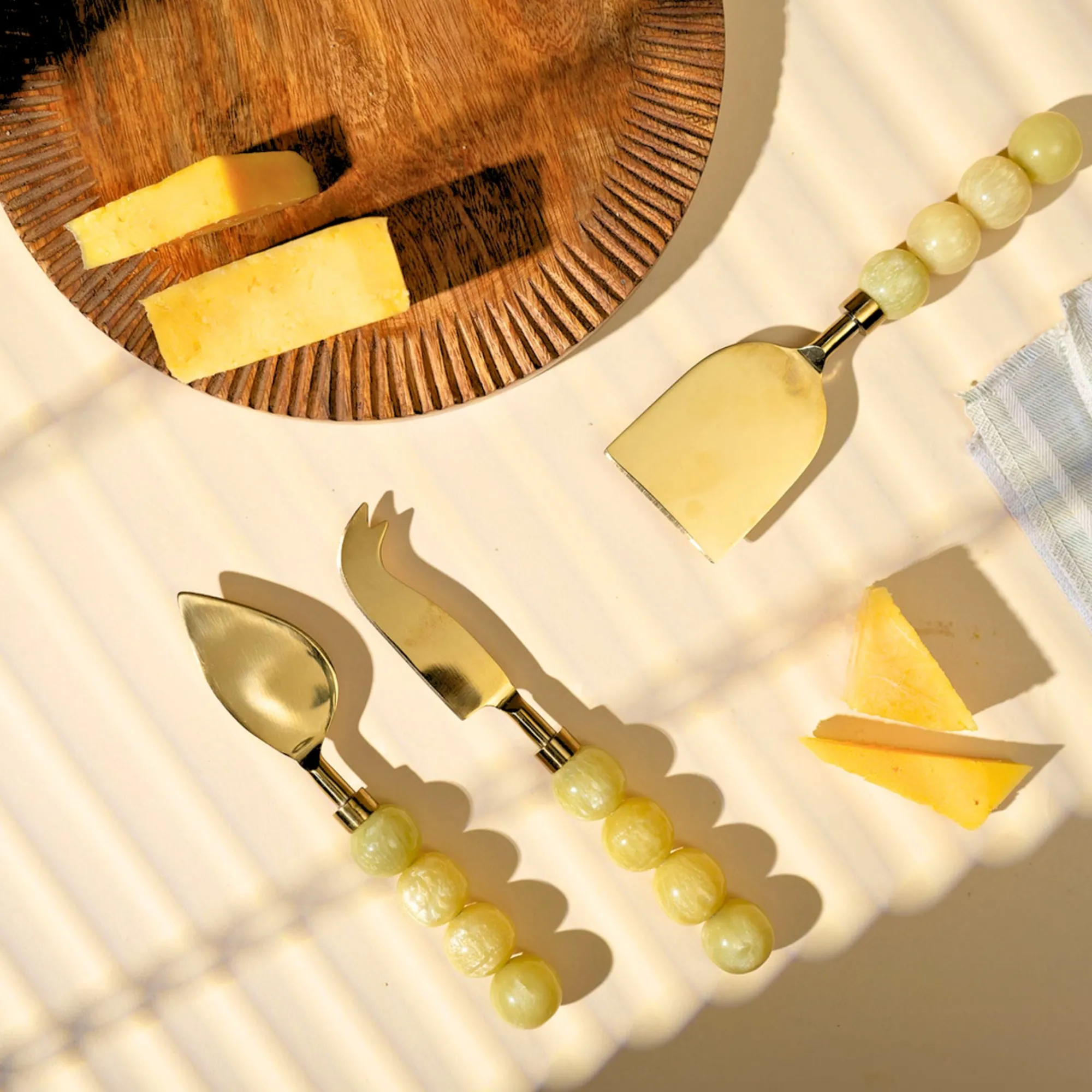 New Godinger Rathlin Butter Yellow 3 Piece Cheese Tool Set