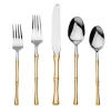 Best Godinger Rattan Mirrored Accented Gold 18/10 Stainless Steel 20 Piece Flatware Set, Service For 4