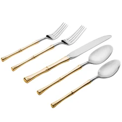 Best Godinger Rattan Mirrored Accented Gold 18/10 Stainless Steel 20 Piece Flatware Set, Service For 4