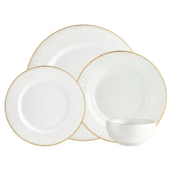 Clearance Godinger Republique Porcelain Gold Rim 16 Piece Dinnerware Set, Service For 4