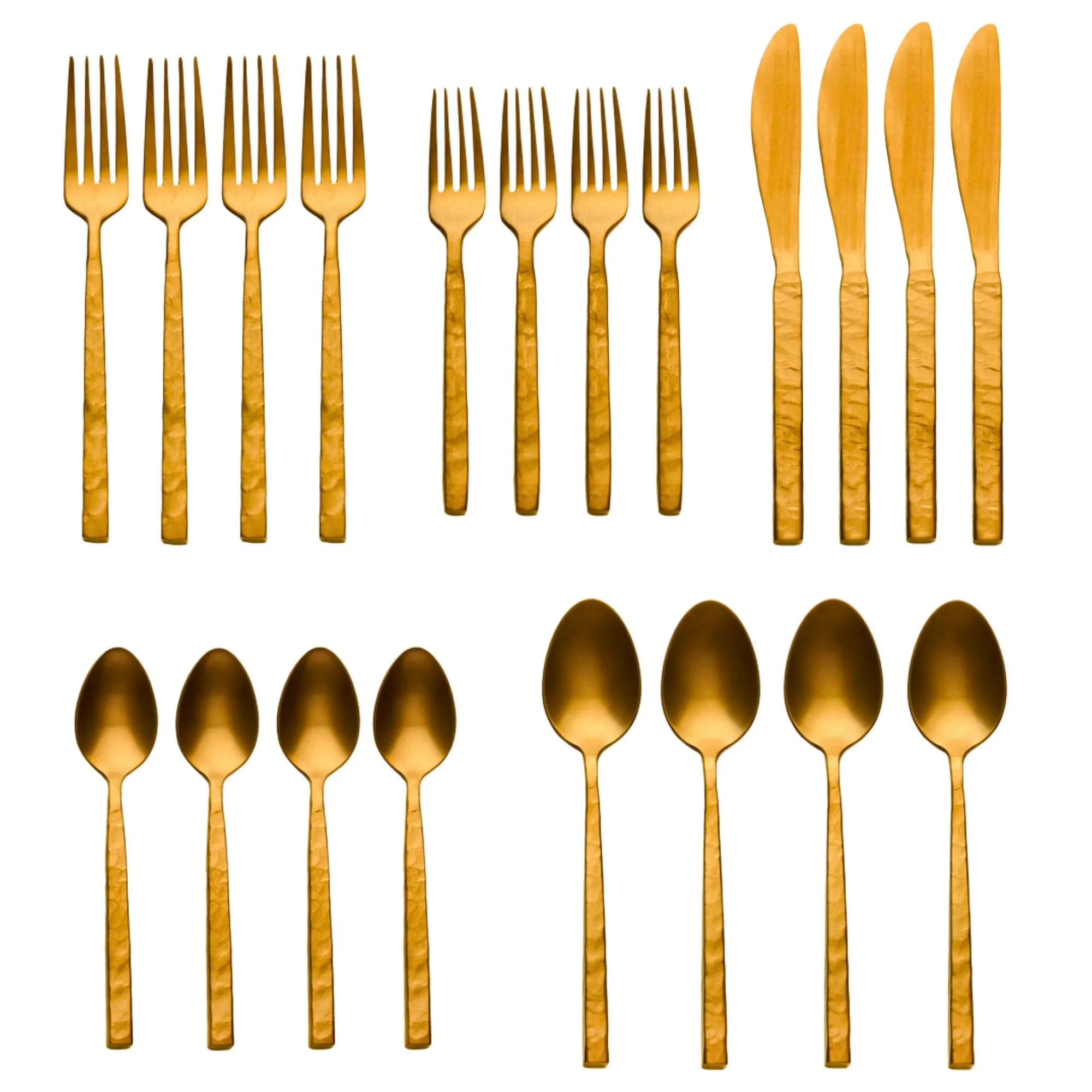 Godinger Rustic Mirrored Gold 18/10 Stainless Steel 20 Piece Flatware Set, Service For 4