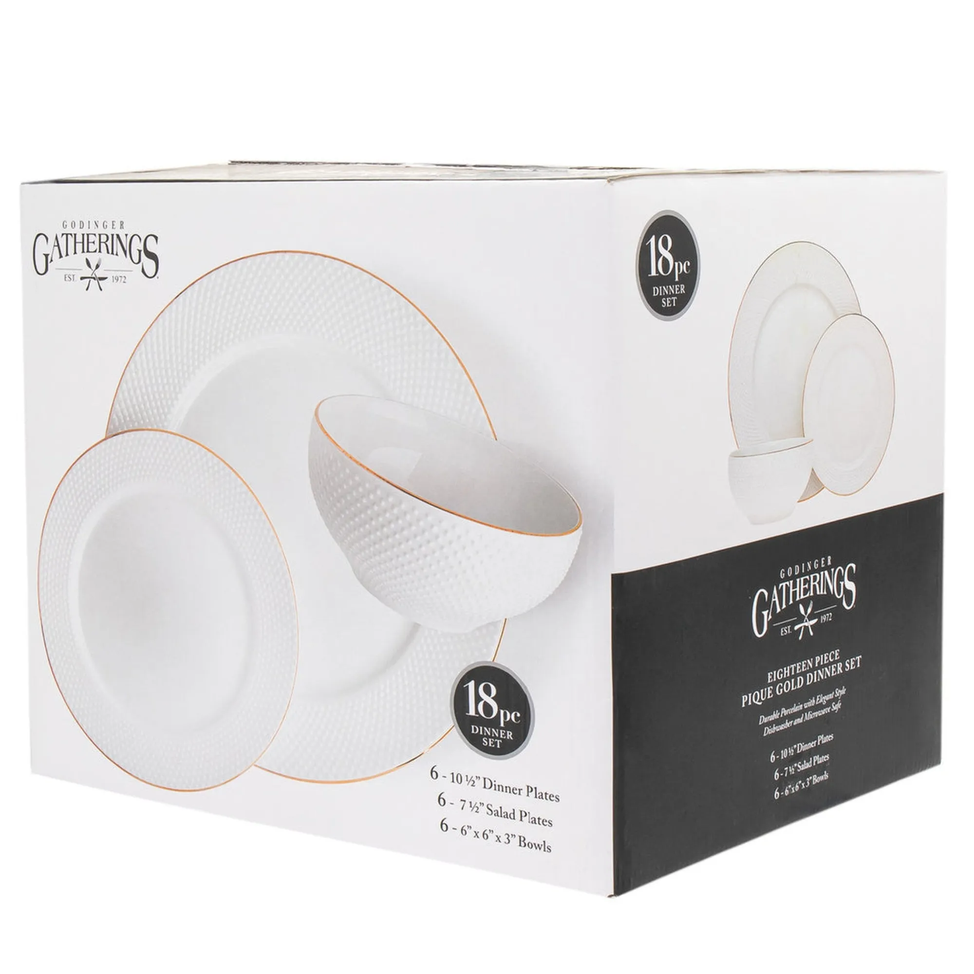 Online Godinger Saba Porcelain Gold Rim 18 Piece Dinnerware Set, Service For 6
