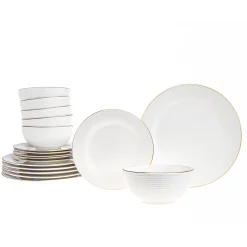 Online Godinger Saba Porcelain Gold Rim 18 Piece Dinnerware Set, Service For 6