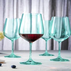 New Godinger Sheer Light Green Red Wine Glass, Set of 4