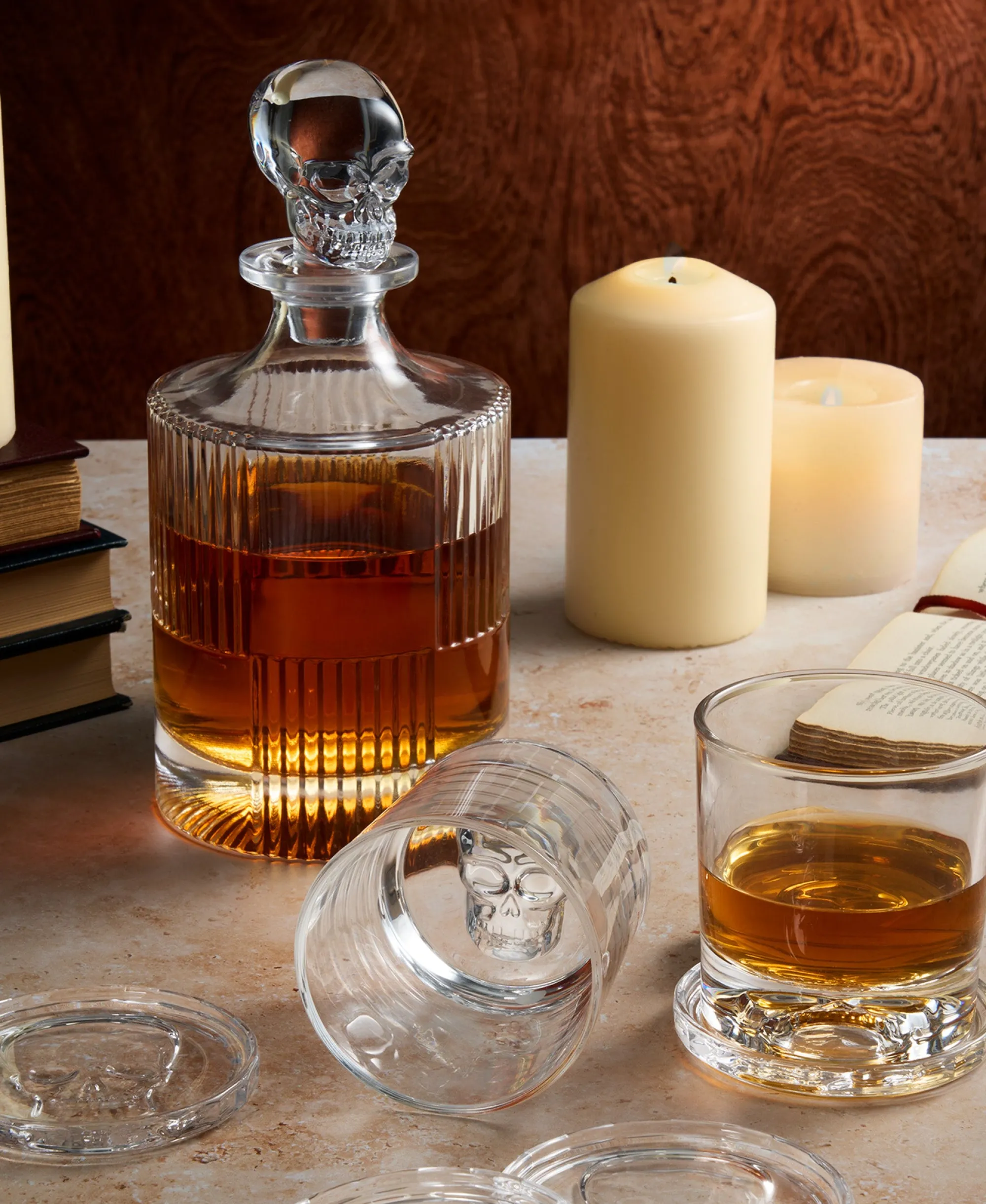 New Godinger Skull Stackable Coaster Set