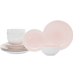Online Godinger Spiral Pink Porcelain 12 Piece Dinnerware Set, Service For 4