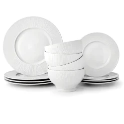 Godinger Starburst Porcelain 12 Piece Dinnerware Set, Service For 4