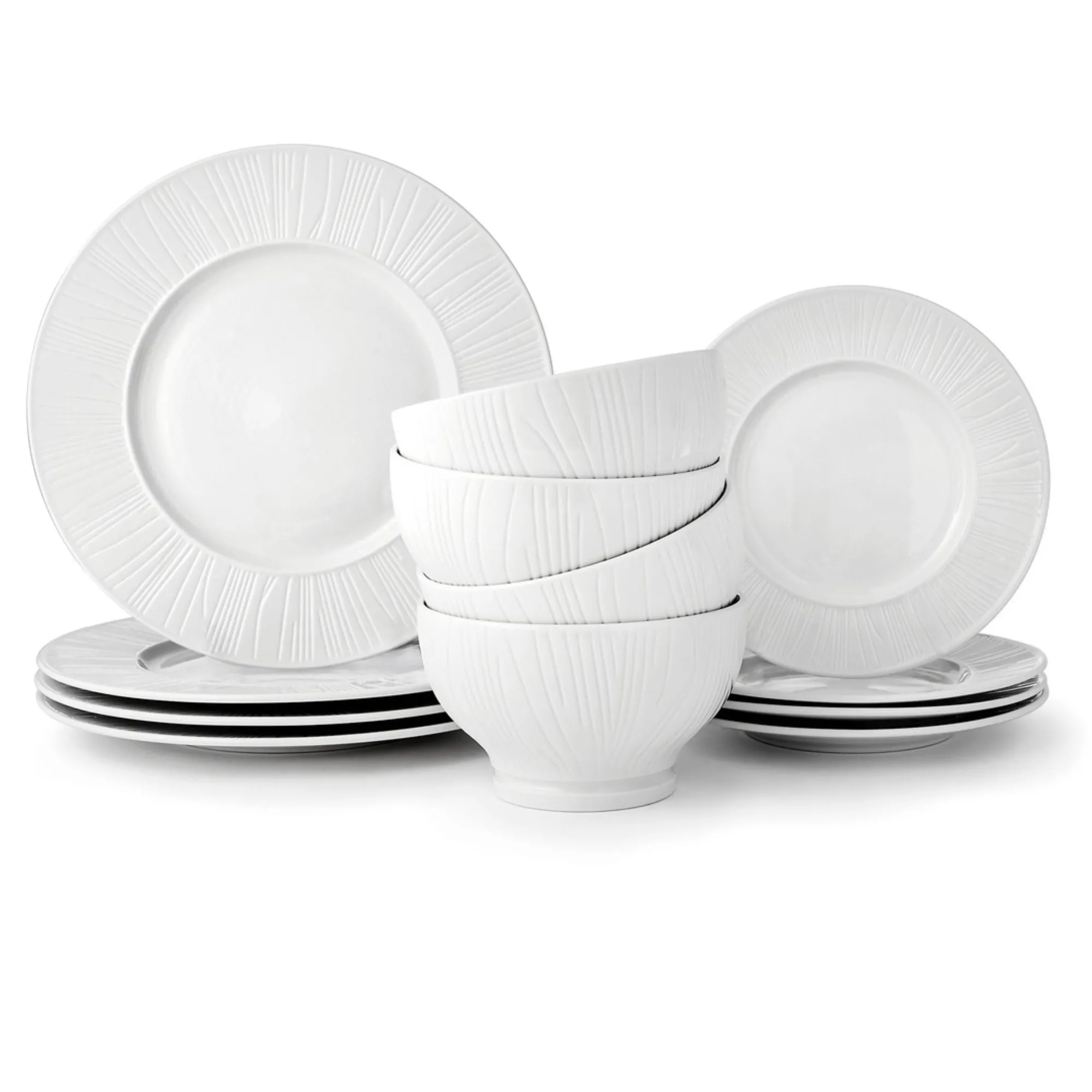 Godinger Starburst Porcelain 12 Piece Dinnerware Set, Service For 4