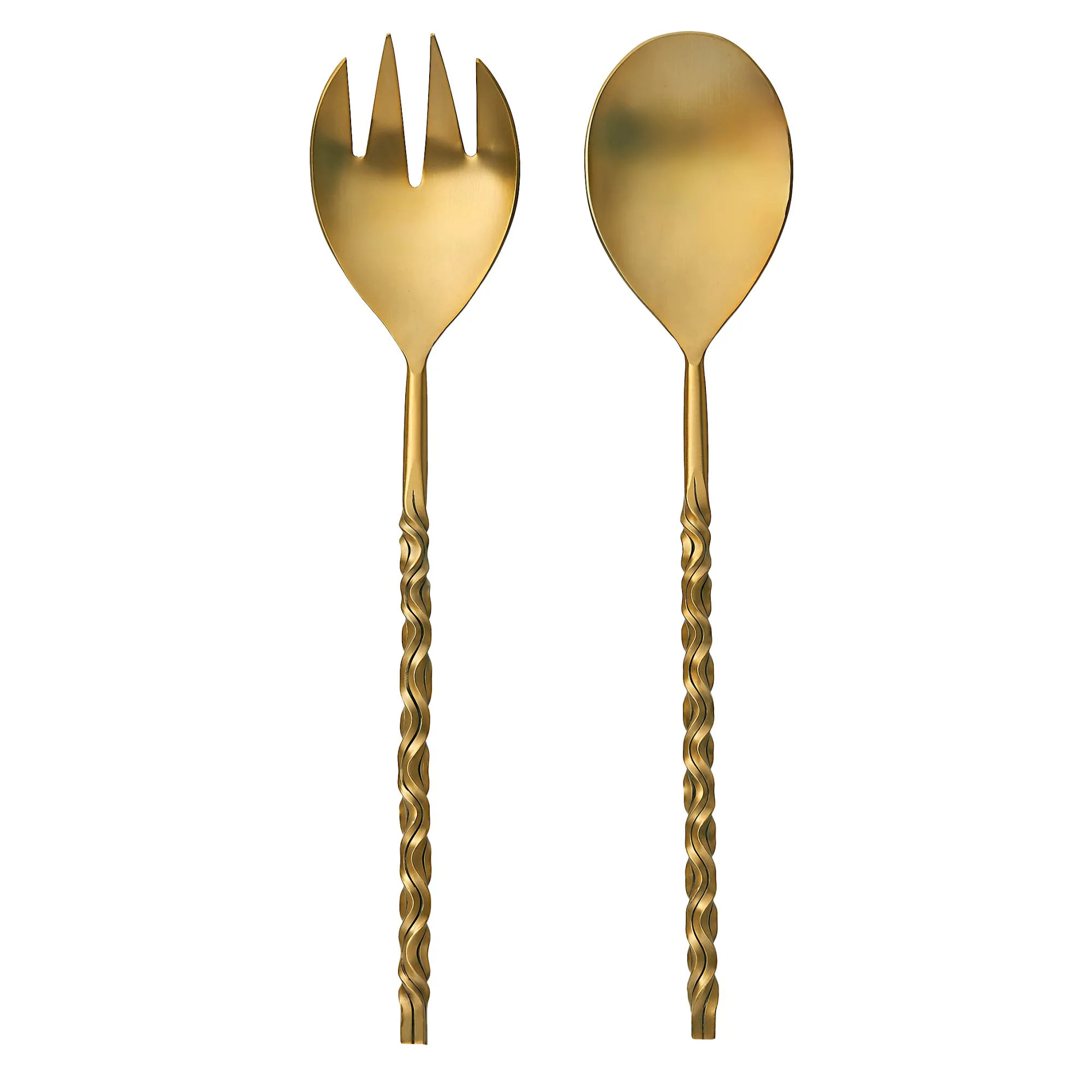 New Godinger Surge Matte Gold Salad Server Set