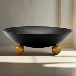 New Godinger Temari Black Footed Salad Bowl
