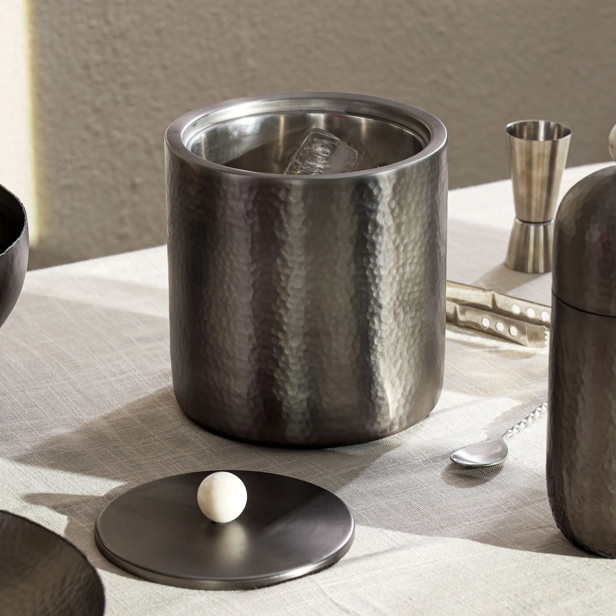 New Godinger Temari Hammered Gunmetal Ice Bucket