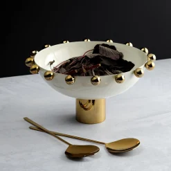 Best Godinger Temari White & Gold Footed Salad Bowl