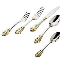 Online Godinger 20th Century Baroque Accented 24kt Gold Plated 18/10 Stainless Steel 20 Piece Flatware Set, Service For 4