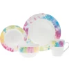 Clearance Godinger Tie Dye Multicolor Porcelain 16 Piece Dinnerware Set, Service For 4