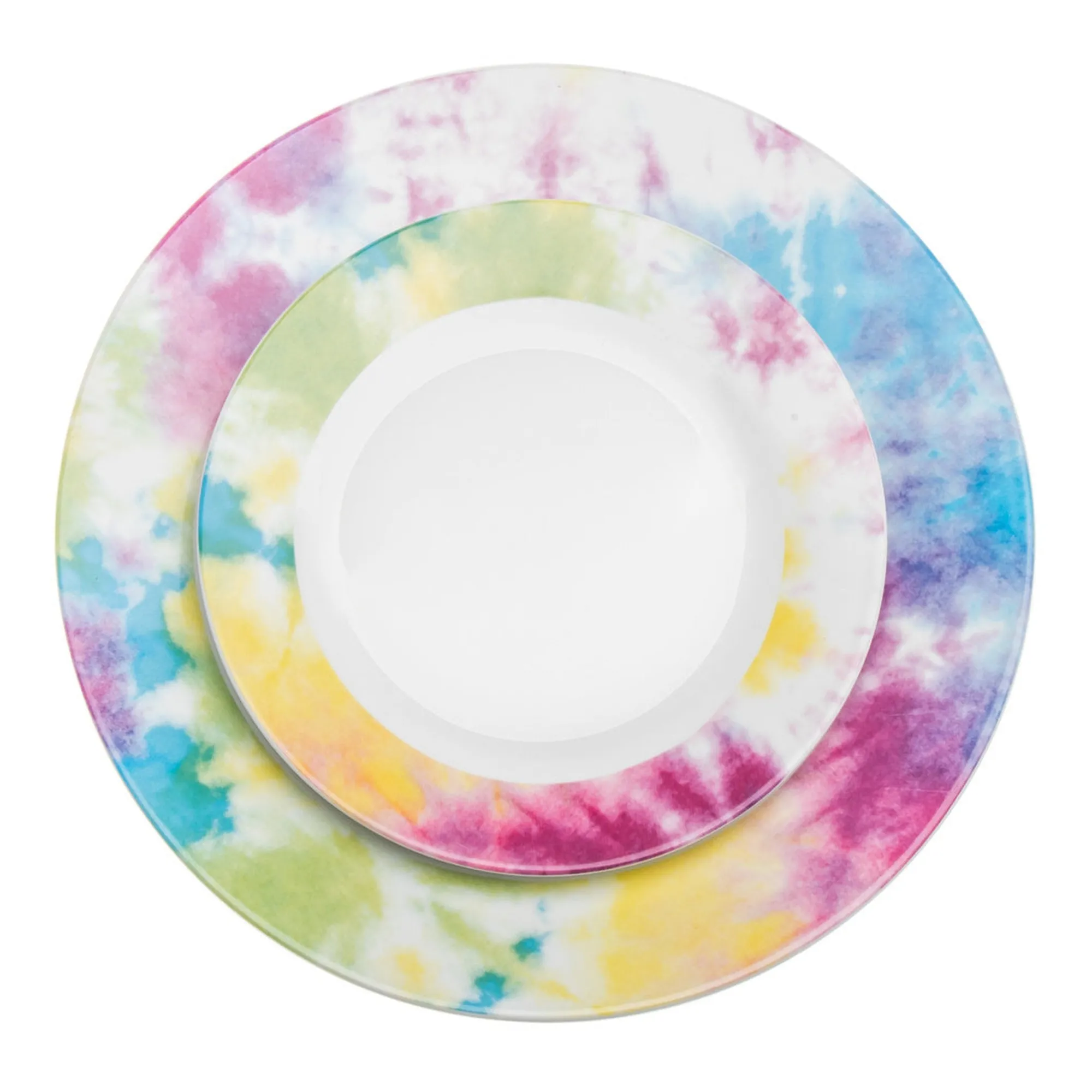 Clearance Godinger Tie Dye Multicolor Porcelain 16 Piece Dinnerware Set, Service For 4