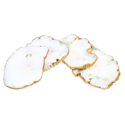 Outlet Godinger White Quartz Gold Metallic Edged Coaster Set